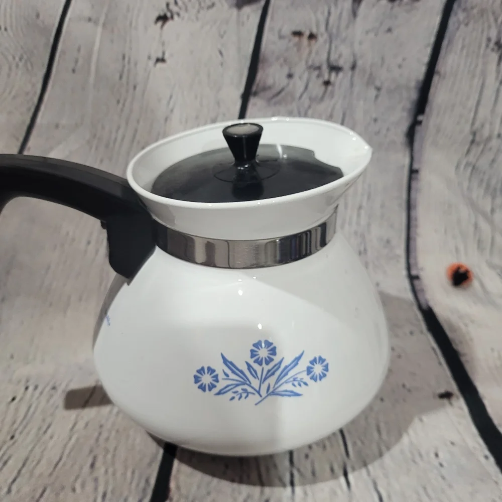 Vintage CorningWare White and Blue Floral Coffee Pot